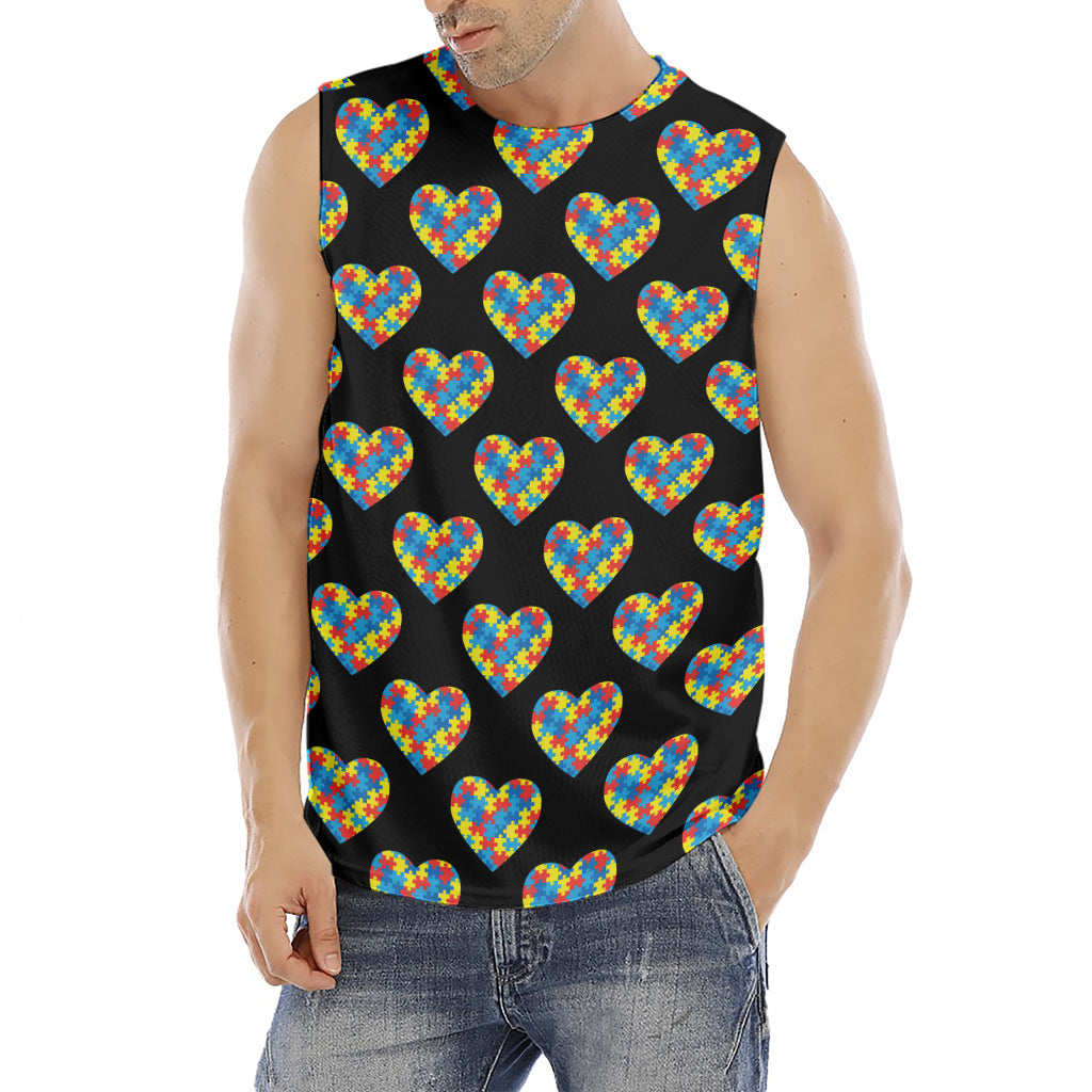 Autism Awareness Heart Pattern Print Men's Fitness Tank Top