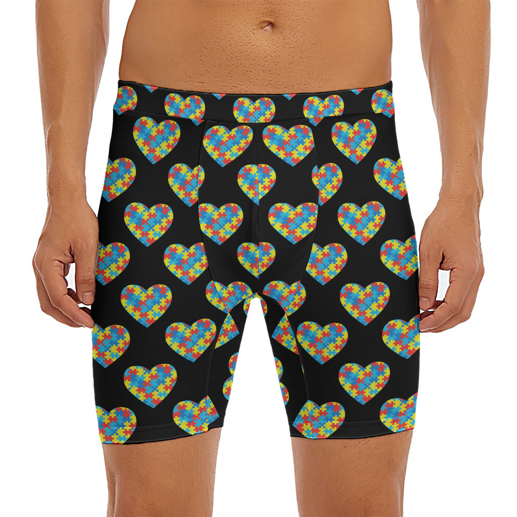 Autism Awareness Heart Pattern Print Men's Long Boxer Briefs