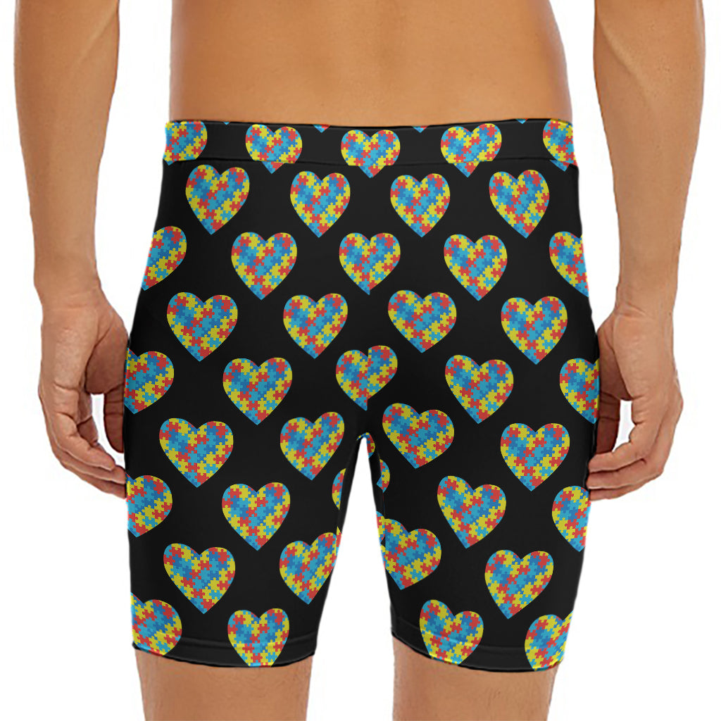 Autism Awareness Heart Pattern Print Men's Long Boxer Briefs