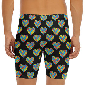 Autism Awareness Heart Pattern Print Men's Long Boxer Briefs