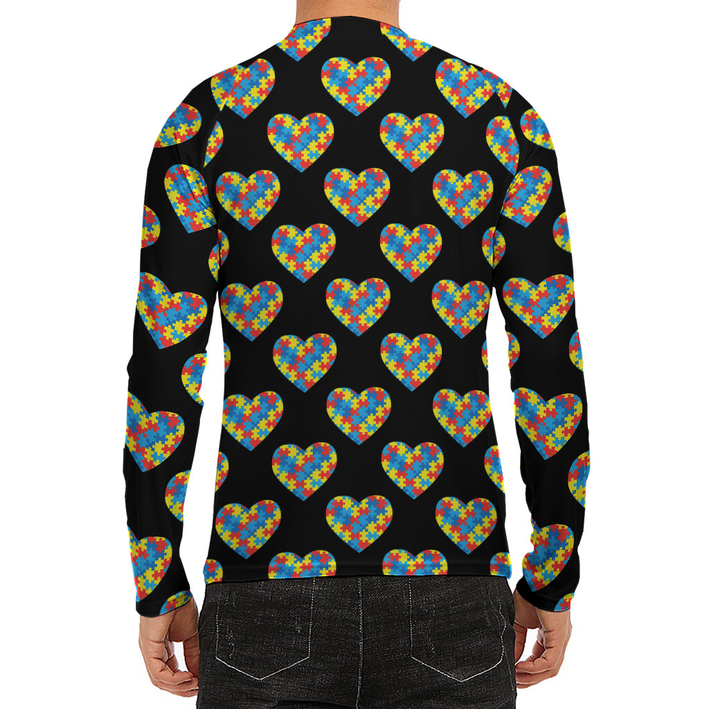 Autism Awareness Heart Pattern Print Men's Long Sleeve Rash Guard