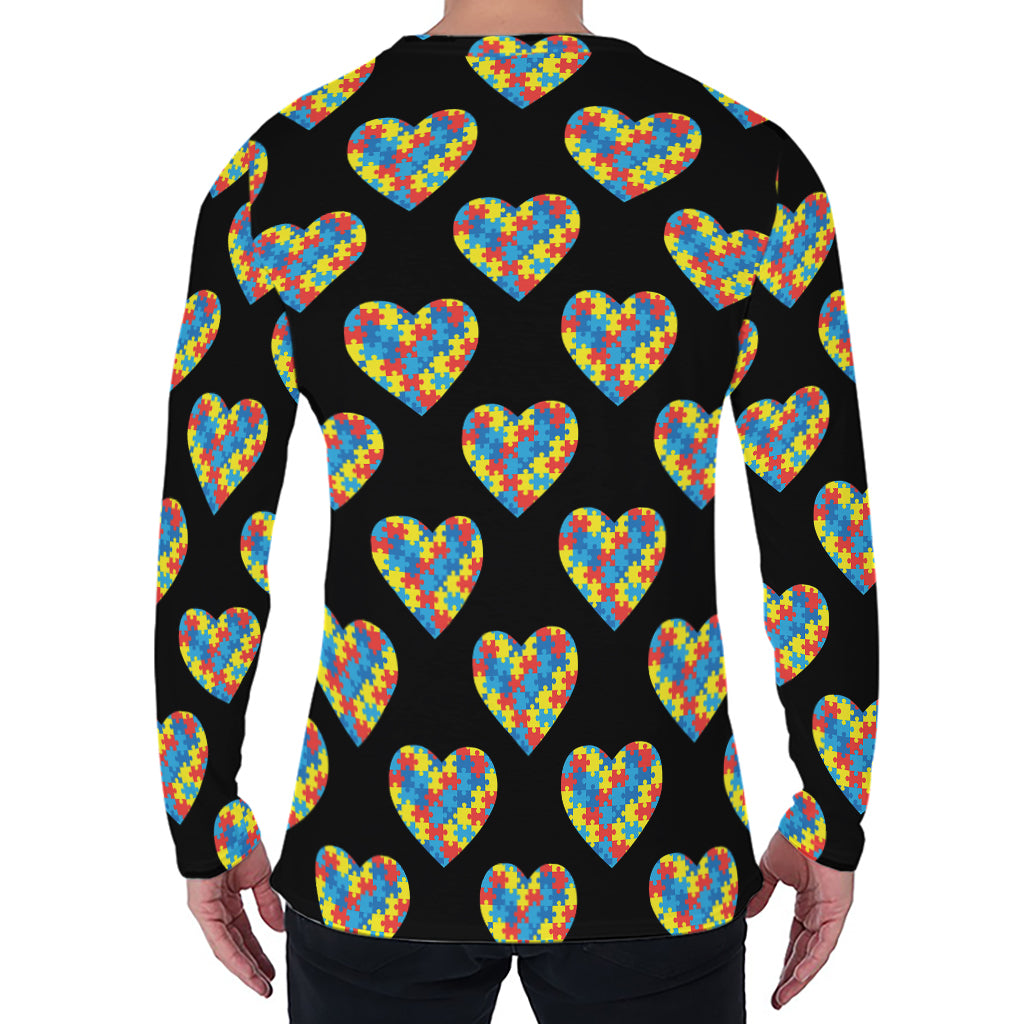 Autism Awareness Heart Pattern Print Men's Long Sleeve T-Shirt