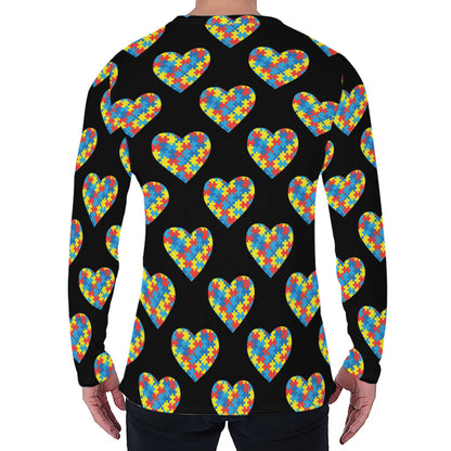Autism Awareness Heart Pattern Print Men's Long Sleeve T-Shirt