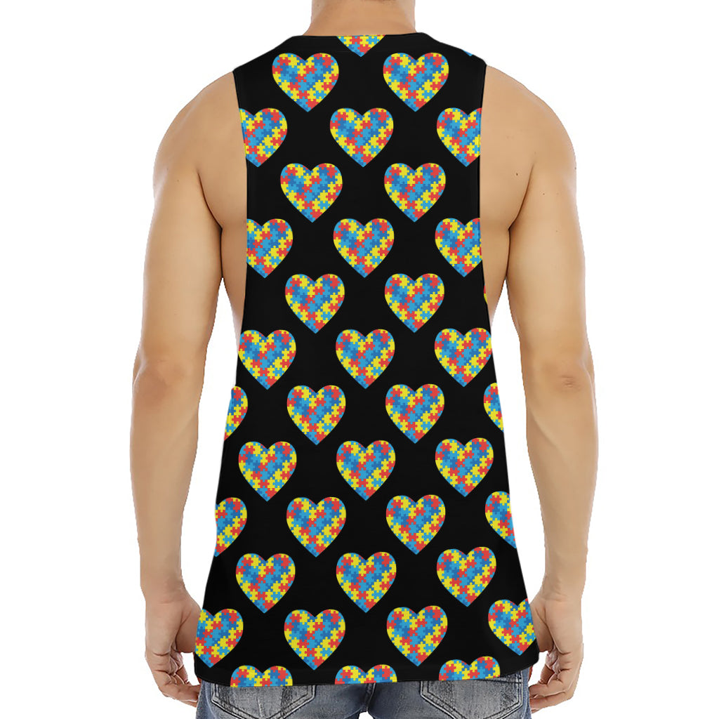 Autism Awareness Heart Pattern Print Men's Muscle Tank Top