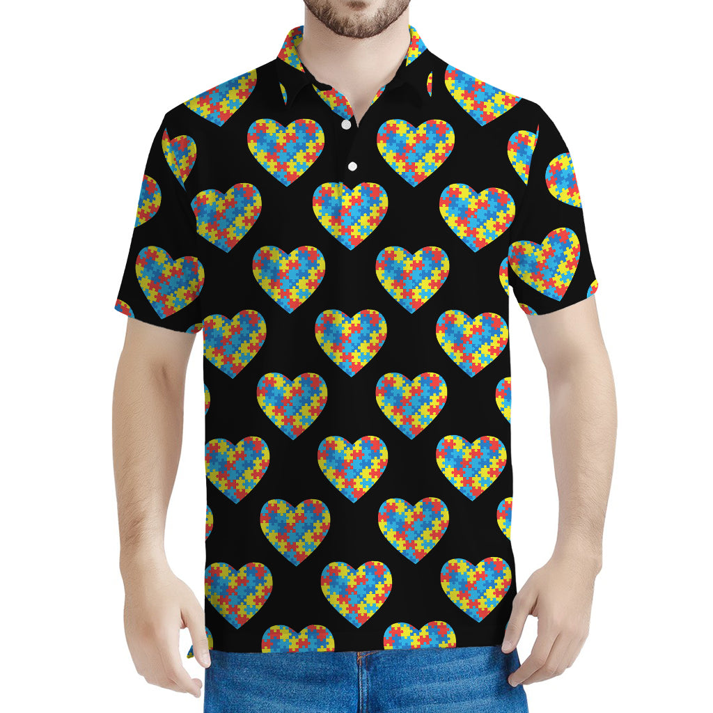 Autism Awareness Heart Pattern Print Men's Polo Shirt