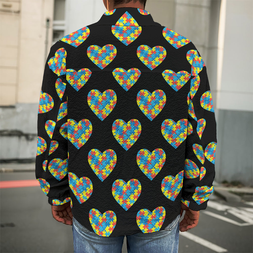 Autism Awareness Heart Pattern Print Men's Shirt Jacket