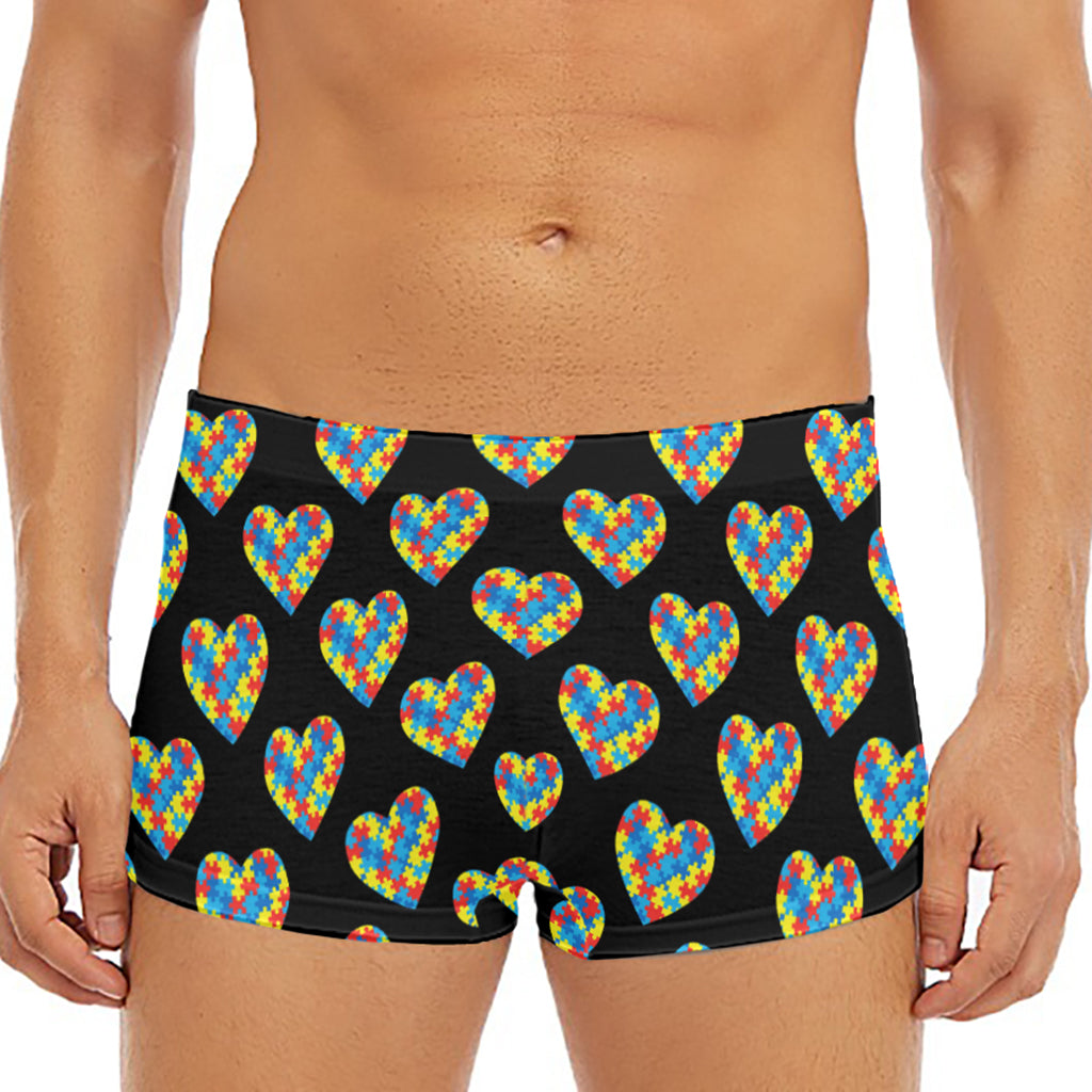 Autism Awareness Heart Pattern Print Men's Short Boxer Briefs