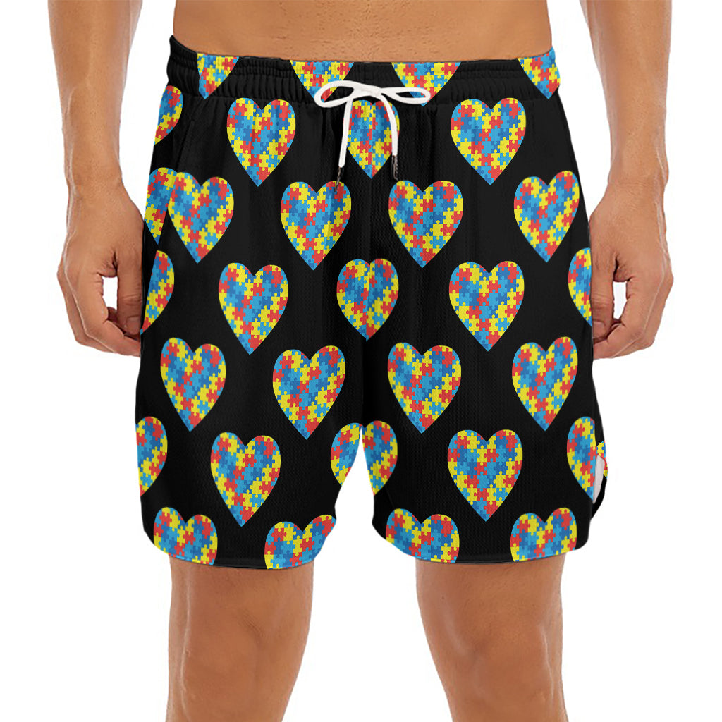 Autism Awareness Heart Pattern Print Men's Split Running Shorts