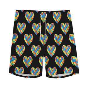 Autism Awareness Heart Pattern Print Men's Sports Shorts