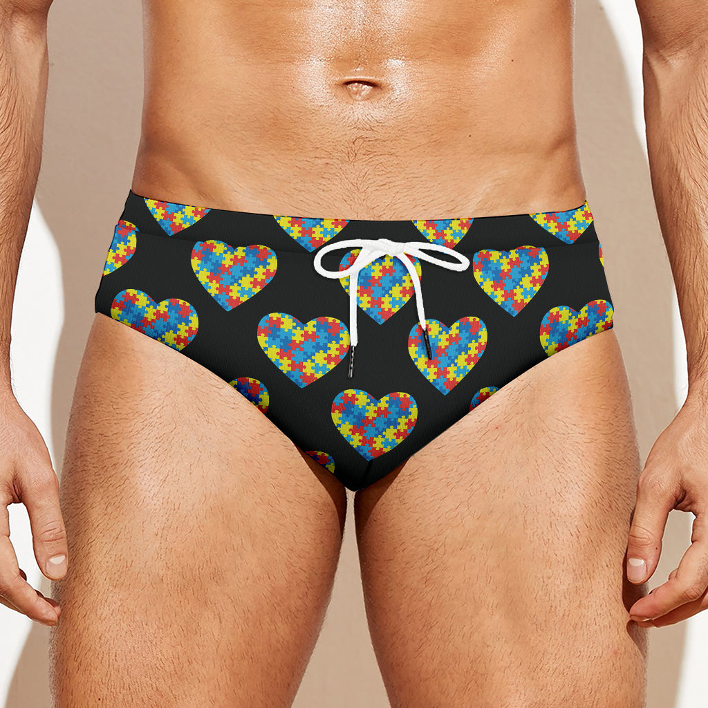 Autism Awareness Heart Pattern Print Men's Swim Briefs