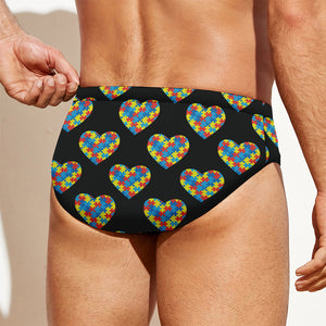 Autism Awareness Heart Pattern Print Men's Swim Briefs