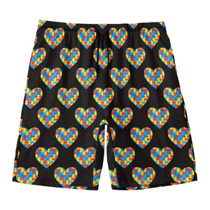 Autism Awareness Heart Pattern Print Men's Swim Trunks