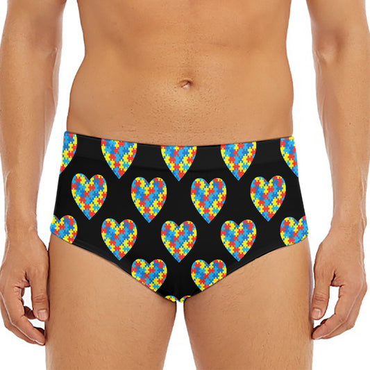 Autism Awareness Heart Pattern Print Men's Triangle Swim Briefs