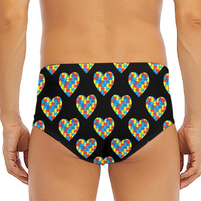 Autism Awareness Heart Pattern Print Men's Triangle Swim Briefs