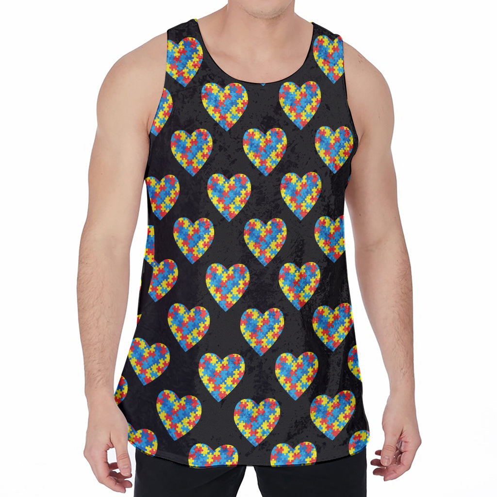 Autism Awareness Heart Pattern Print Men's Velvet Tank Top