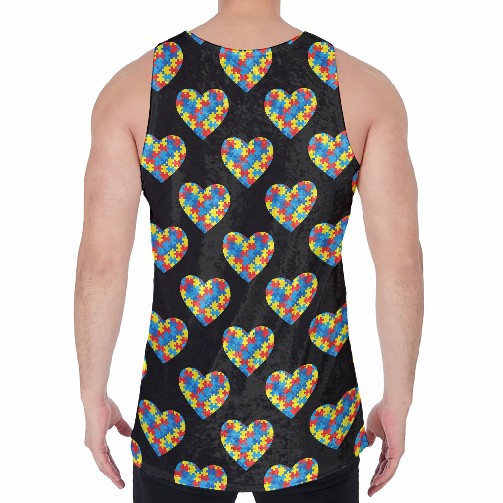Autism Awareness Heart Pattern Print Men's Velvet Tank Top