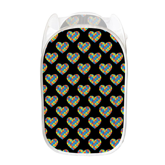 Autism Awareness Heart Pattern Print Mesh Laundry Hamper
