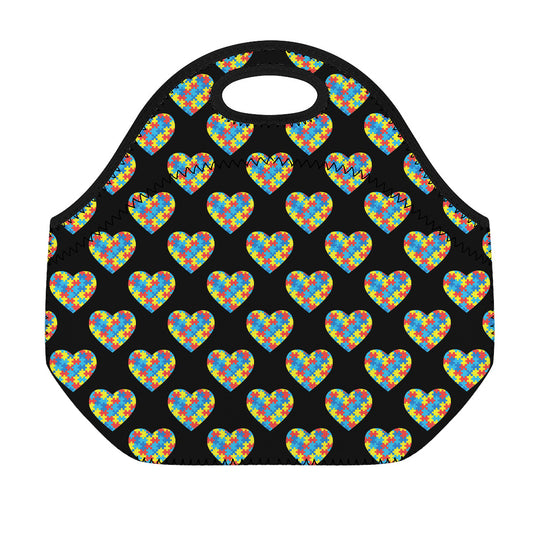 Autism Awareness Heart Pattern Print Neoprene Lunch Bag