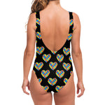 Autism Awareness Heart Pattern Print One Piece Swimsuit