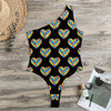 Autism Awareness Heart Pattern Print One Shoulder Bodysuit