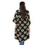 Autism Awareness Heart Pattern Print Open Front Beach Cover Up