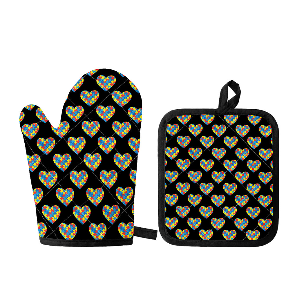 Autism Awareness Heart Pattern Print Oven Mitt And Pot Holder Set