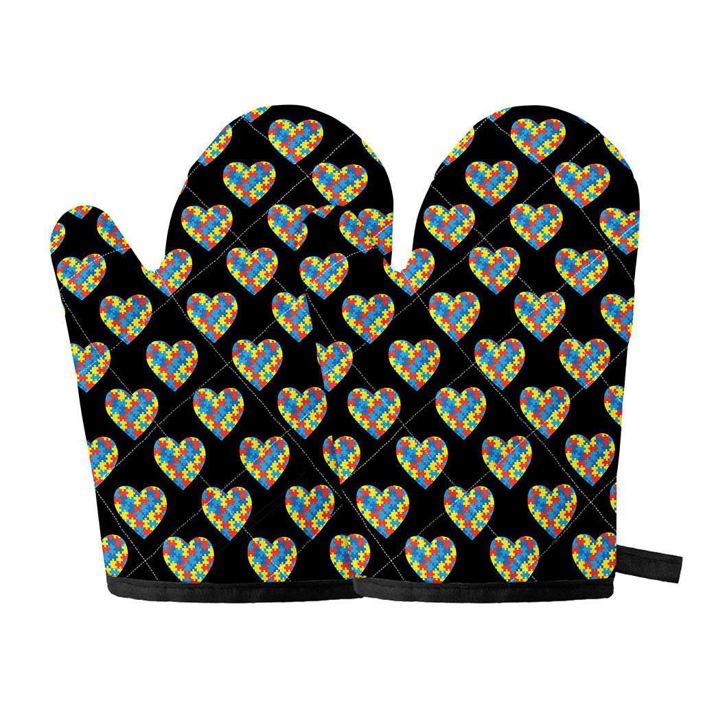 Autism Awareness Heart Pattern Print Oven Mitts