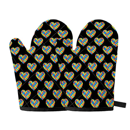 Autism Awareness Heart Pattern Print Oven Mitts