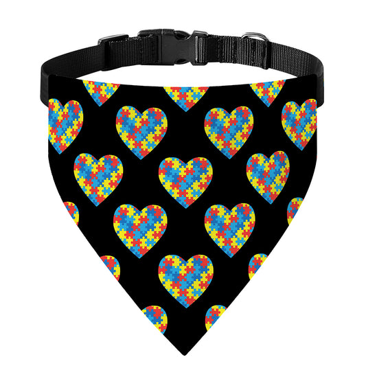 Autism Awareness Heart Pattern Print Over The Collar Dog Bandana