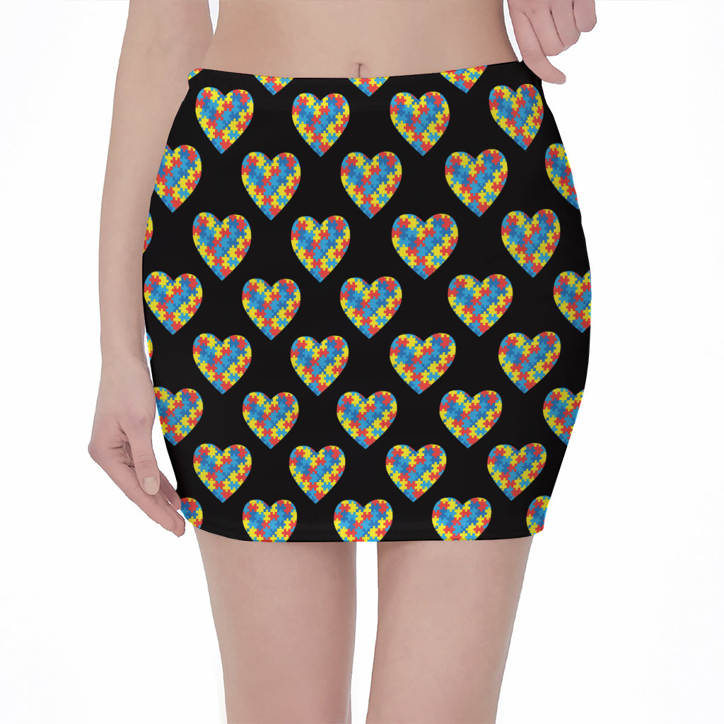 Autism Awareness Heart Pattern Print Pencil Mini Skirt