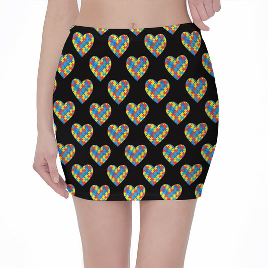 Autism Awareness Heart Pattern Print Pencil Mini Skirt