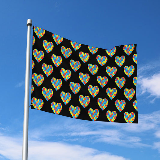 Autism Awareness Heart Pattern Print Polyester Flag