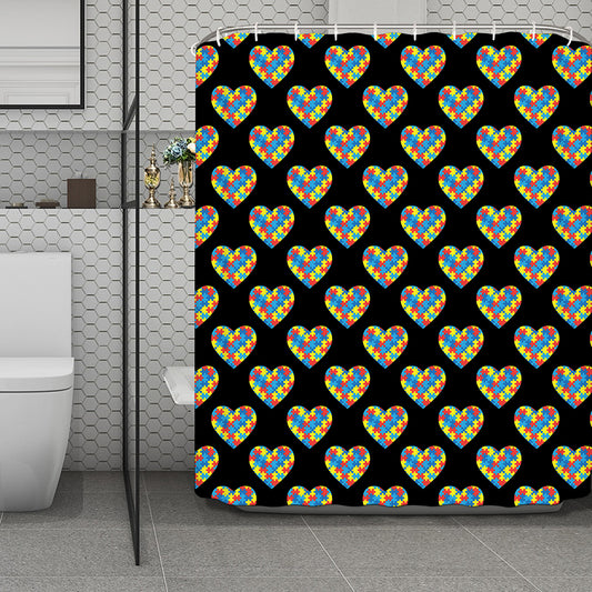 Autism Awareness Heart Pattern Print Polyester Shower Curtain