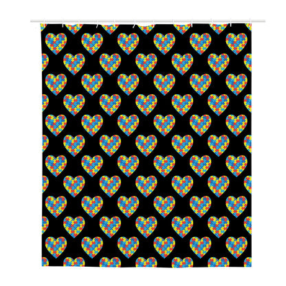 Autism Awareness Heart Pattern Print Polyester Shower Curtain