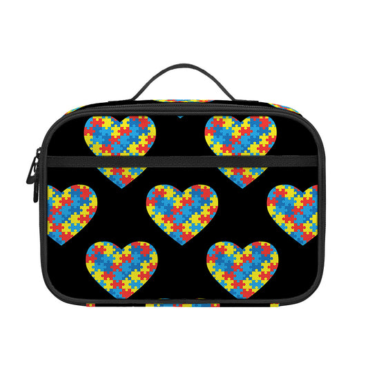 Autism Awareness Heart Pattern Print Portable Lunch Bag