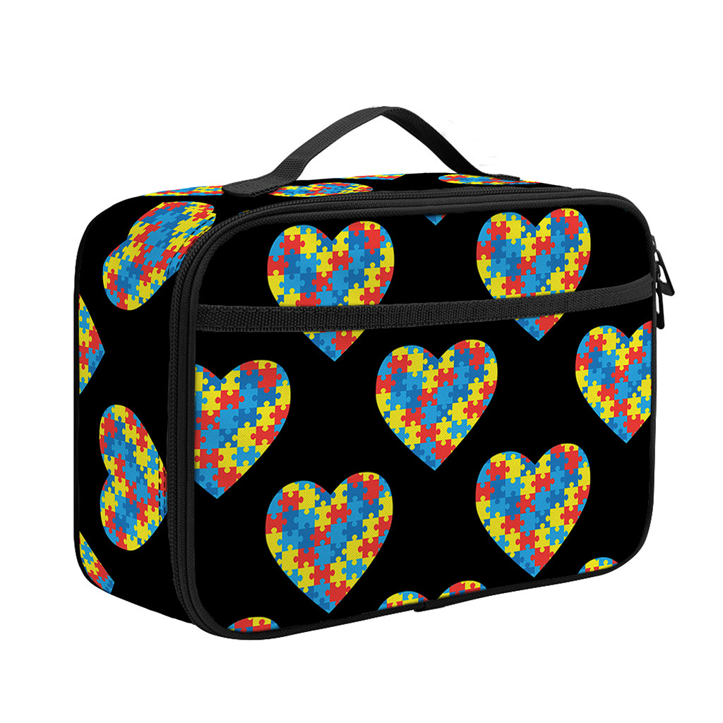 Autism Awareness Heart Pattern Print Portable Lunch Bag