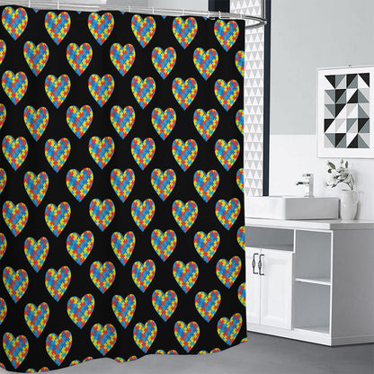 Autism Awareness Heart Pattern Print Premium Shower Curtain