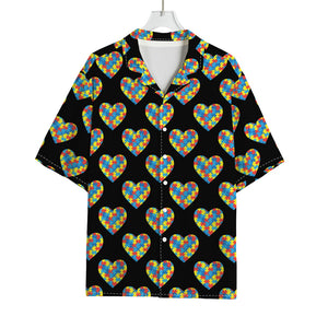 Autism Awareness Heart Pattern Print Rayon Hawaiian Shirt