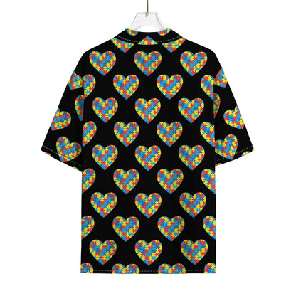 Autism Awareness Heart Pattern Print Rayon Hawaiian Shirt