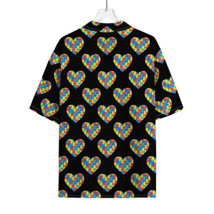 Autism Awareness Heart Pattern Print Rayon Hawaiian Shirt