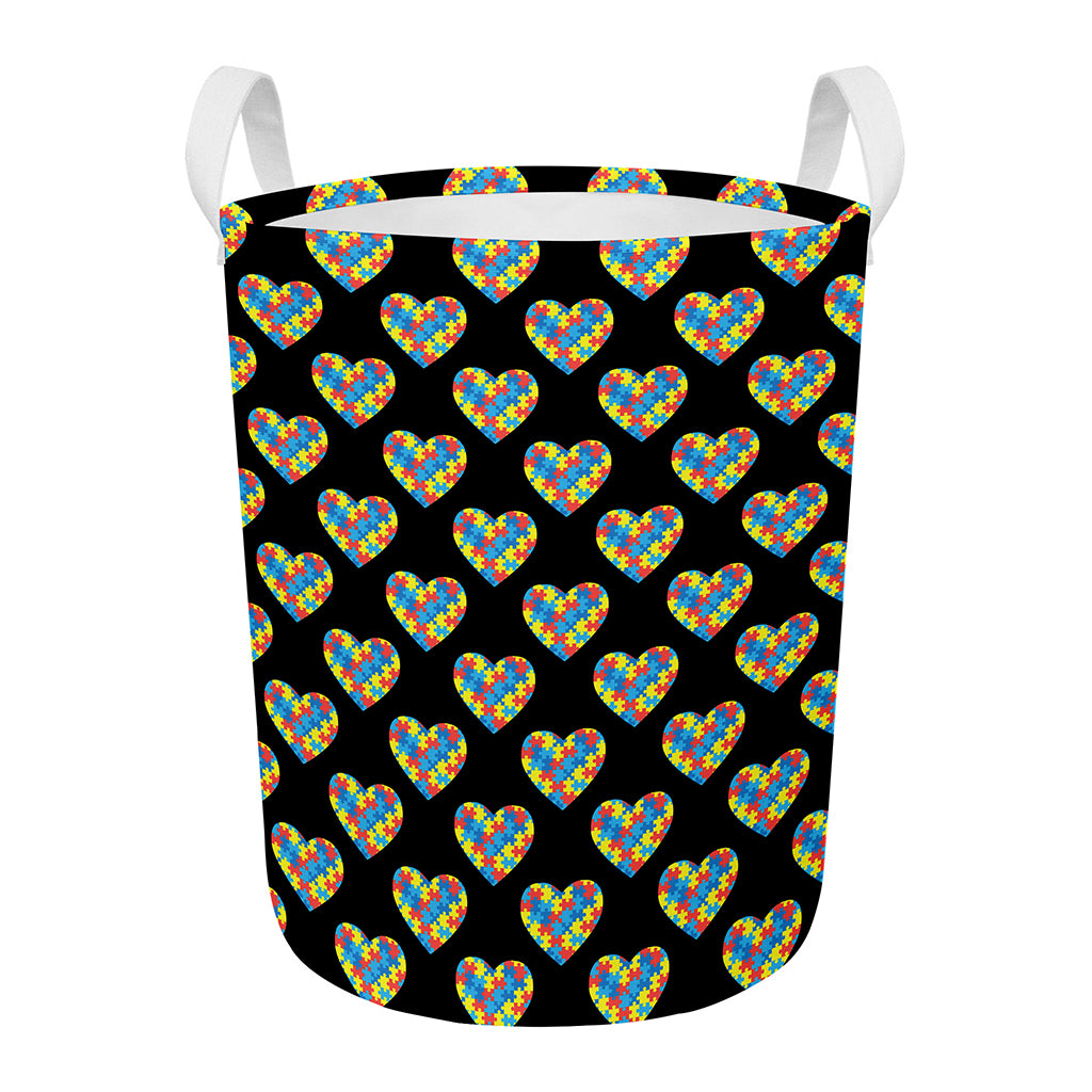 Autism Awareness Heart Pattern Print Round Laundry Basket