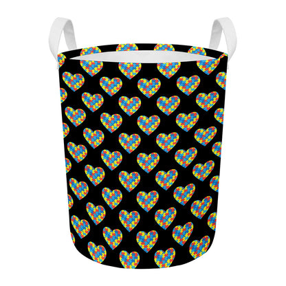 Autism Awareness Heart Pattern Print Round Laundry Basket