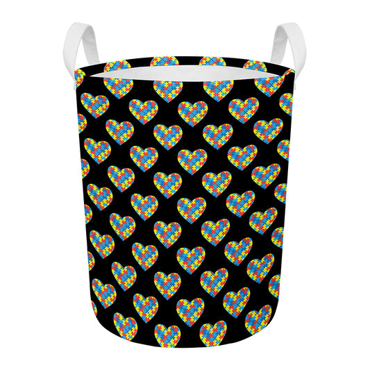 Autism Awareness Heart Pattern Print Round Laundry Basket