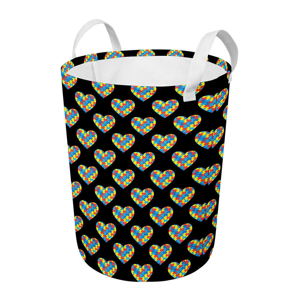 Autism Awareness Heart Pattern Print Round Laundry Basket