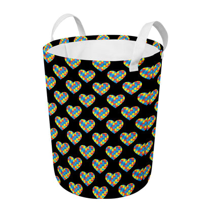Autism Awareness Heart Pattern Print Round Laundry Basket