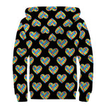 Autism Awareness Heart Pattern Print Sherpa Lined Zip Up Hoodie