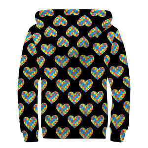 Autism Awareness Heart Pattern Print Sherpa Lined Zip Up Hoodie