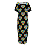 Autism Awareness Heart Pattern Print Short Sleeve Long Nightdress