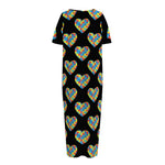 Autism Awareness Heart Pattern Print Short Sleeve Long Nightdress