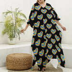 Autism Awareness Heart Pattern Print Silk V-Neck Kaftan Dress